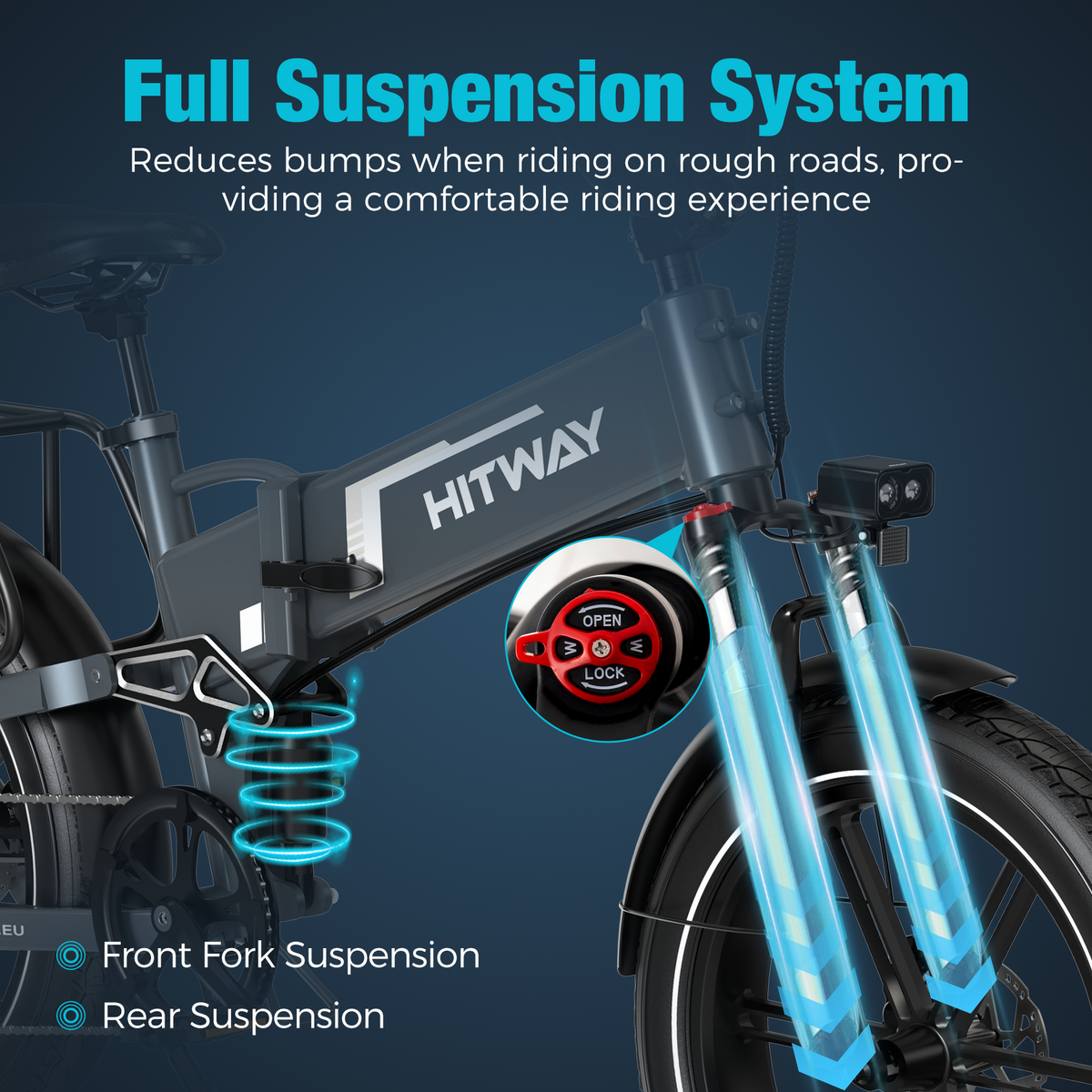 Foldable Electric Bike with 250W Motor, 48V Battery, Fat Tires, Dual Suspension
