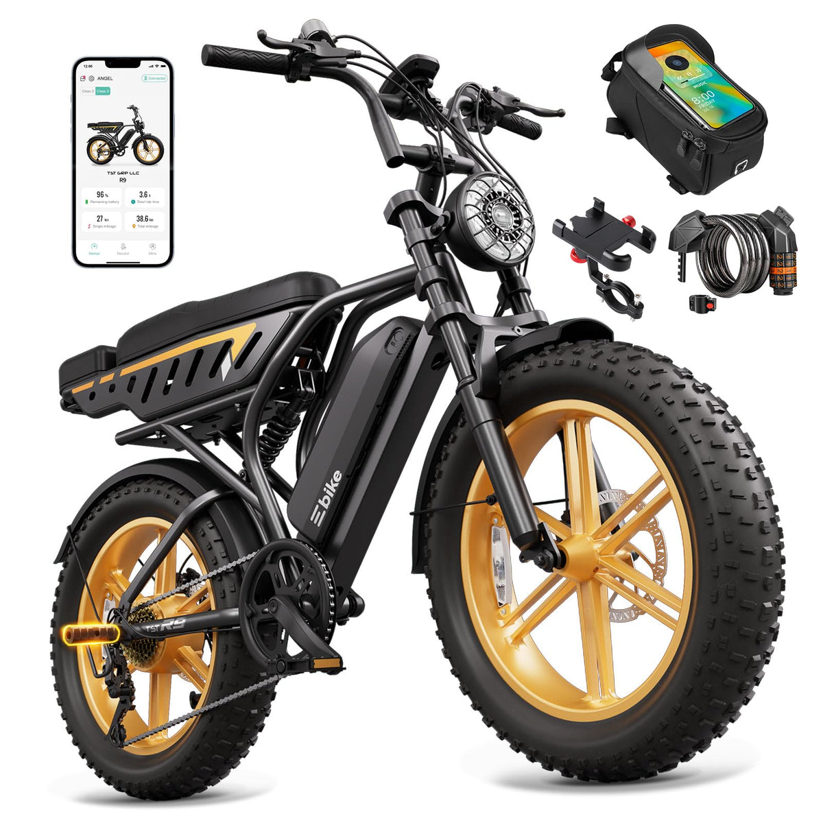 Long Range Fat Tyre E-Bike for Adults, 48V 15Ah Removable Battery, 1500W Peak Brushless Motor, Dual Suspension