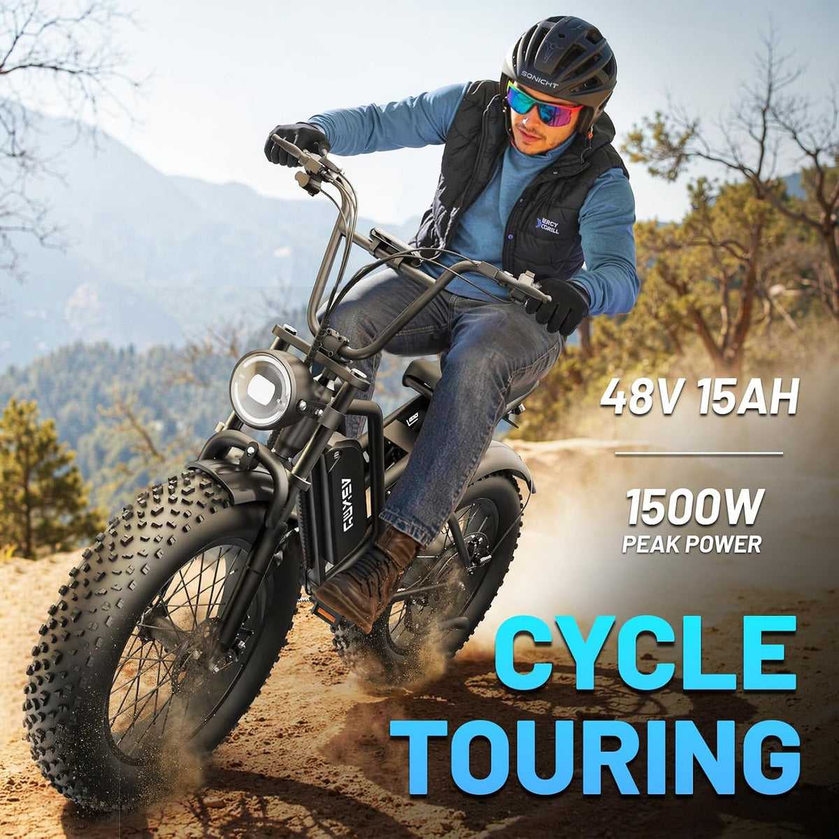 Electric Mountain Bike with 20-Inch Fat Tyres, 48V 15Ah Battery, 1500W Peak Motor, Dual Suspension