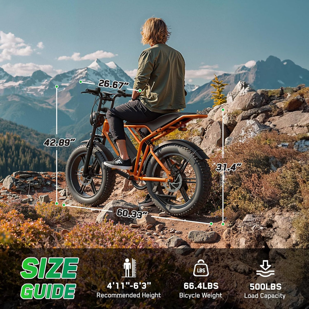 Long Range Fat Tyre E-Bike for Adults, 48V 15Ah Removable Battery, 1500W Peak Brushless Motor, Dual Suspension