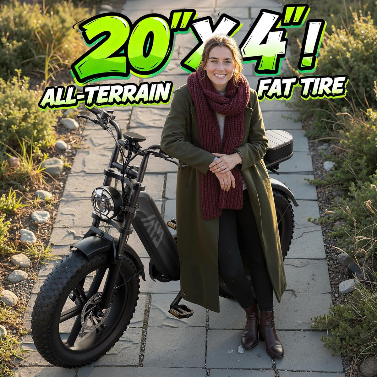 Step-Through Electric Bike with Fat Tyres, 48V 15Ah Removable Battery, 1500W Peak Motor, Full Suspension