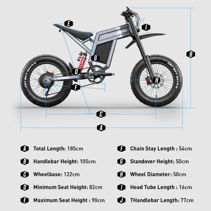 1800Wh Long Range Electric Bike with Fat Tyres, 60V 30Ah Removable Battery, Full Suspension & Hydraulic Brakes
