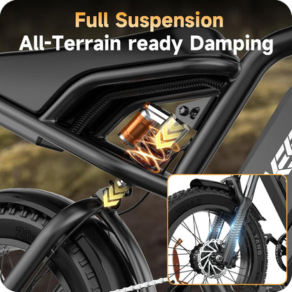 1800Wh Long Range Electric Bike with Fat Tyres, 60V 30Ah Removable Battery, Full Suspension & Hydraulic Brakes