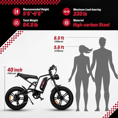 26-Inch Fat Tyre Electric Bike for Adults, 48V 13Ah Removable Battery, 1000W Peak Brushless Motor, Dual Suspension
