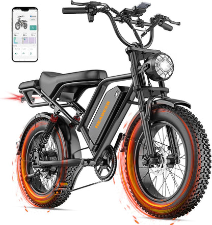 48V 20Ah 960Wh Fat Tyre E-Bike for Adults, 250W Brushless Motor, Removable Battery, Dual Suspension & 7-Speed