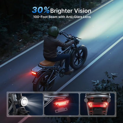 Long Range 48V 35Ah Fat Tyre Electric Bike, 2000W Peak Motor, Removable Battery, Dual Suspension & 7-Speed