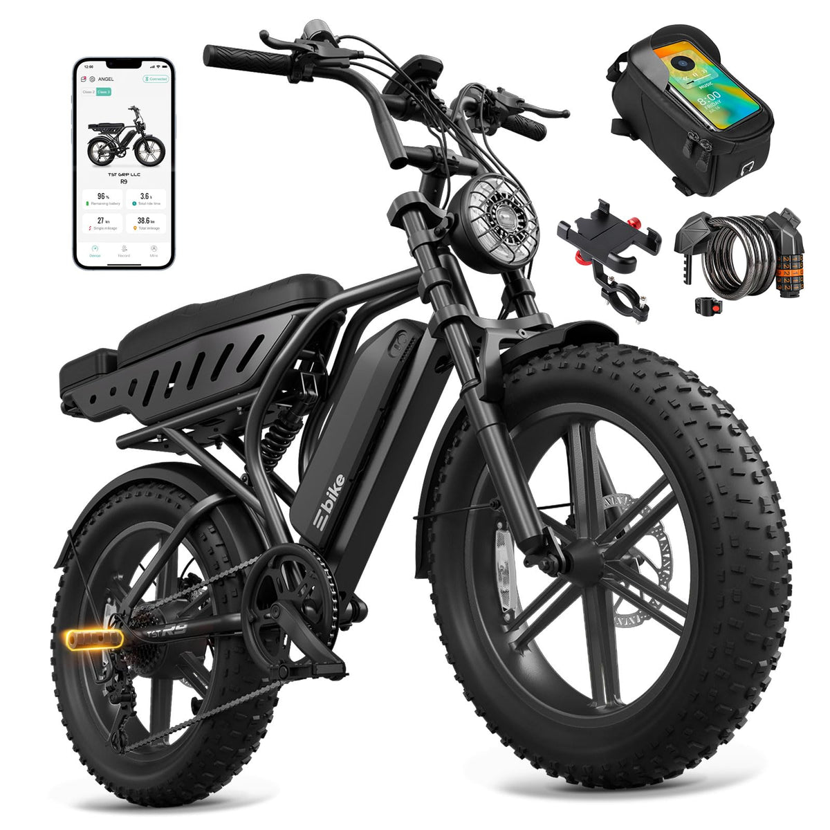 Long Range Fat Tyre E-Bike for Adults, 48V 15Ah Removable Battery, 1500W Peak Brushless Motor, Dual Suspension