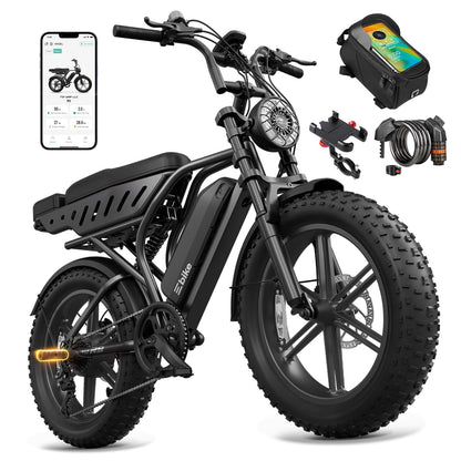 Long Range Fat Tyre E-Bike for Adults, 48V 15Ah Removable Battery, 1500W Peak Brushless Motor, Dual Suspension