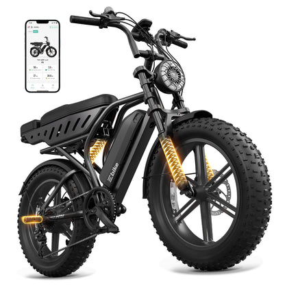 Long Range Fat Tyre E-Bike for Adults, 48V 15Ah Removable Battery, 1500W Peak Brushless Motor, Dual Suspension