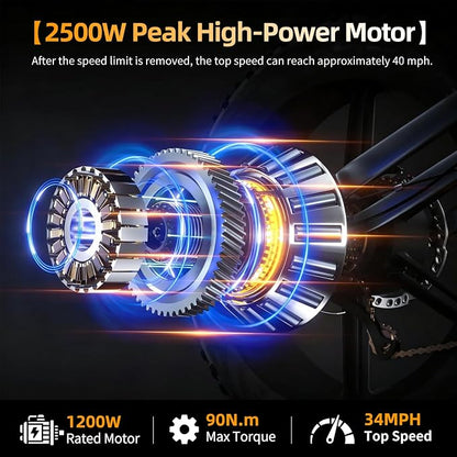 Electric Bike for Adults, 2500W Peak Motor, 48V 27AH Removable Battery