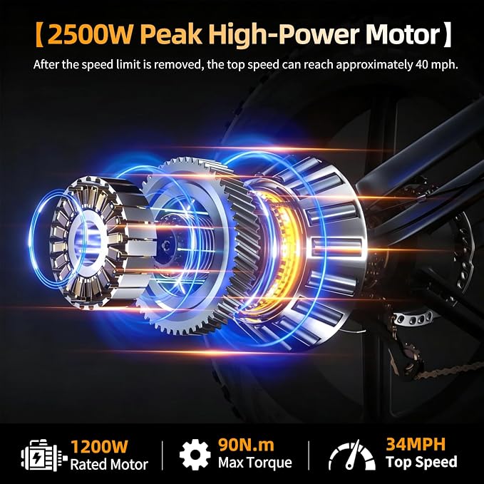 Electric Bike for Adults, 2500W Peak Motor, 48V 27AH Removable Battery
