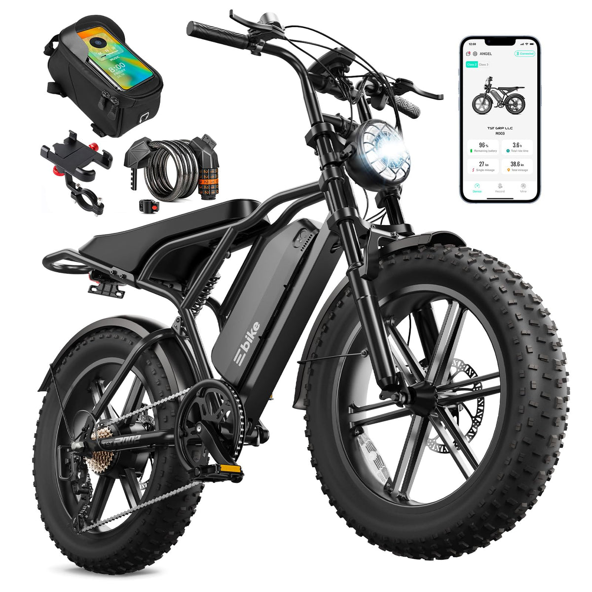 Long Range Fat Tyre E-Bike for Adults, 48V 15Ah Removable Battery, 1500W Peak Brushless Motor, Dual Suspension