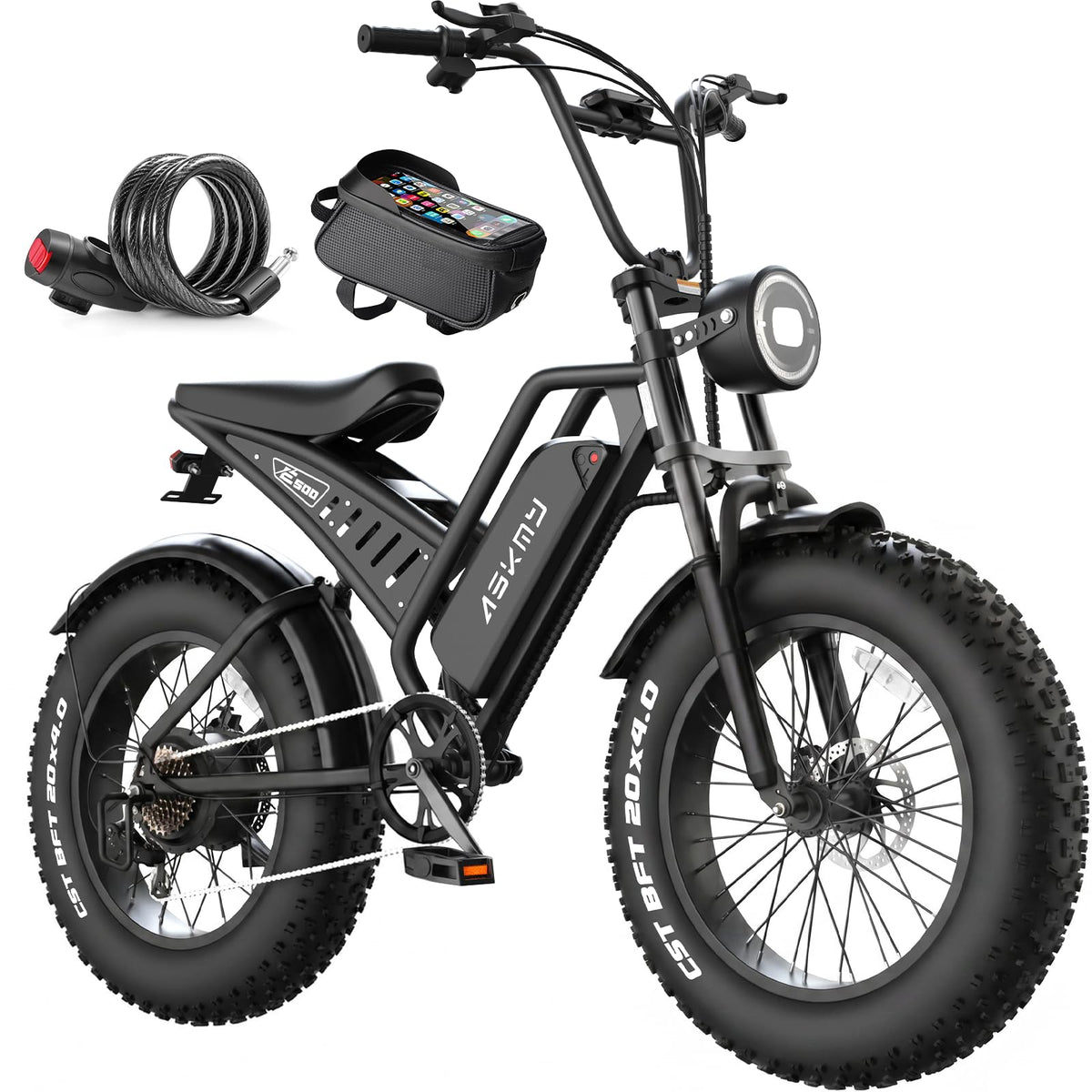 Electric Mountain Bike with 20-Inch Fat Tyres, 48V 15Ah Battery, 1500W Peak Motor, Dual Suspension