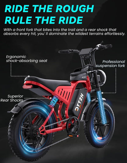 High Power 60V 30Ah Fat Tyre E-Bike, 2500W Brushless Motor, Removable Battery, Full Suspension & Hydraulic Brakes