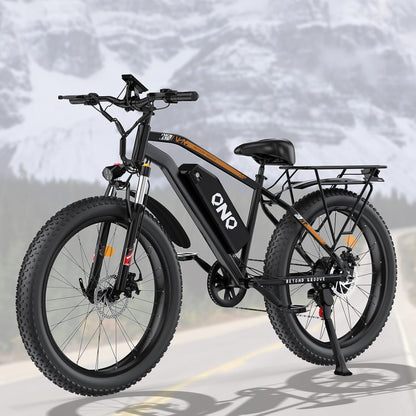 26-Inch Electric Mountain Bike with Fat Tyres, 48V 15Ah Battery, 1500W Peak Motor, Front Suspension & 7-Speed
