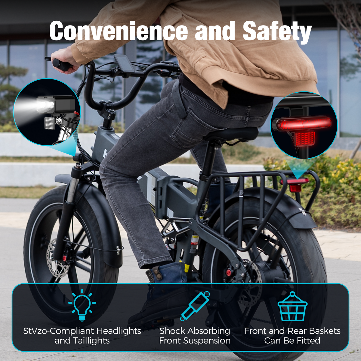 Foldable Electric Bike with 250W Motor, 48V Battery, Fat Tires, Dual Suspension