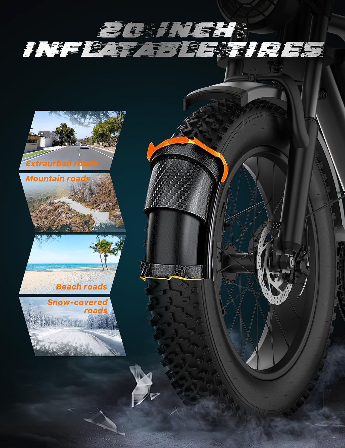 48V 20Ah 960Wh Fat Tyre E-Bike for Adults, 250W Brushless Motor, Removable Battery, Dual Suspension & 7-Speed