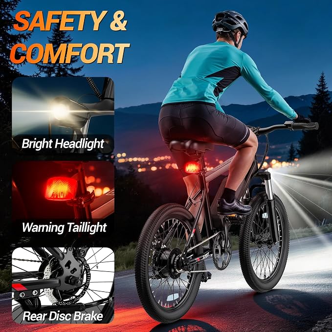 Electric Bike for Adults, 1000W Peak Electric Mountain Bike, 26 Inch Electric Bicycle with 48V Removable Battery, Up to 40 Miles Range, 7-Speed E-Bike with Front Suspension, 3 Riding Modes