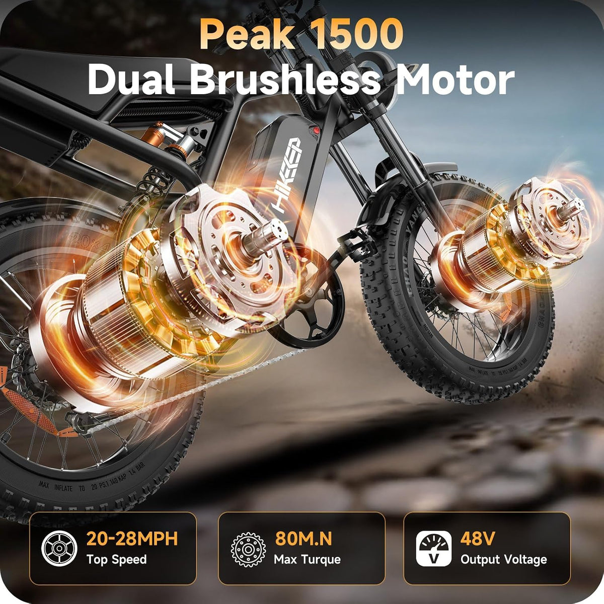 1800Wh Long Range Electric Bike with Fat Tyres, 60V 30Ah Removable Battery, Full Suspension & Hydraulic Brakes