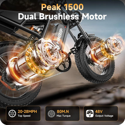 1800Wh Long Range Electric Bike with Fat Tyres, 60V 30Ah Removable Battery, Full Suspension & Hydraulic Brakes