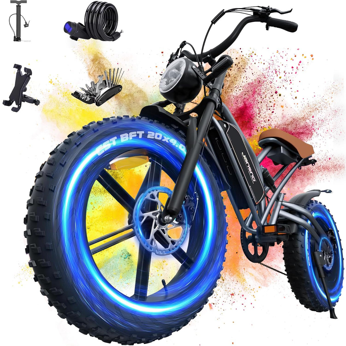 48V 17Ah Fat Tyre E-Bike for Adults, 250W Brushless Motor, Removable Battery, Full Suspension & 7-Speed