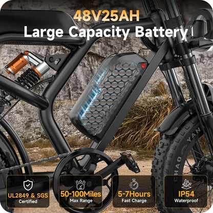 1800Wh Long Range Electric Bike with Fat Tyres, 60V 30Ah Removable Battery, Full Suspension & Hydraulic Brakes