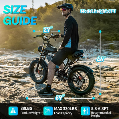 250W Fat Tyre Electric Bike for Adults, 48V 15.6Ah Removable Battery, Brushless Motor, Full Suspension & 7-Speed