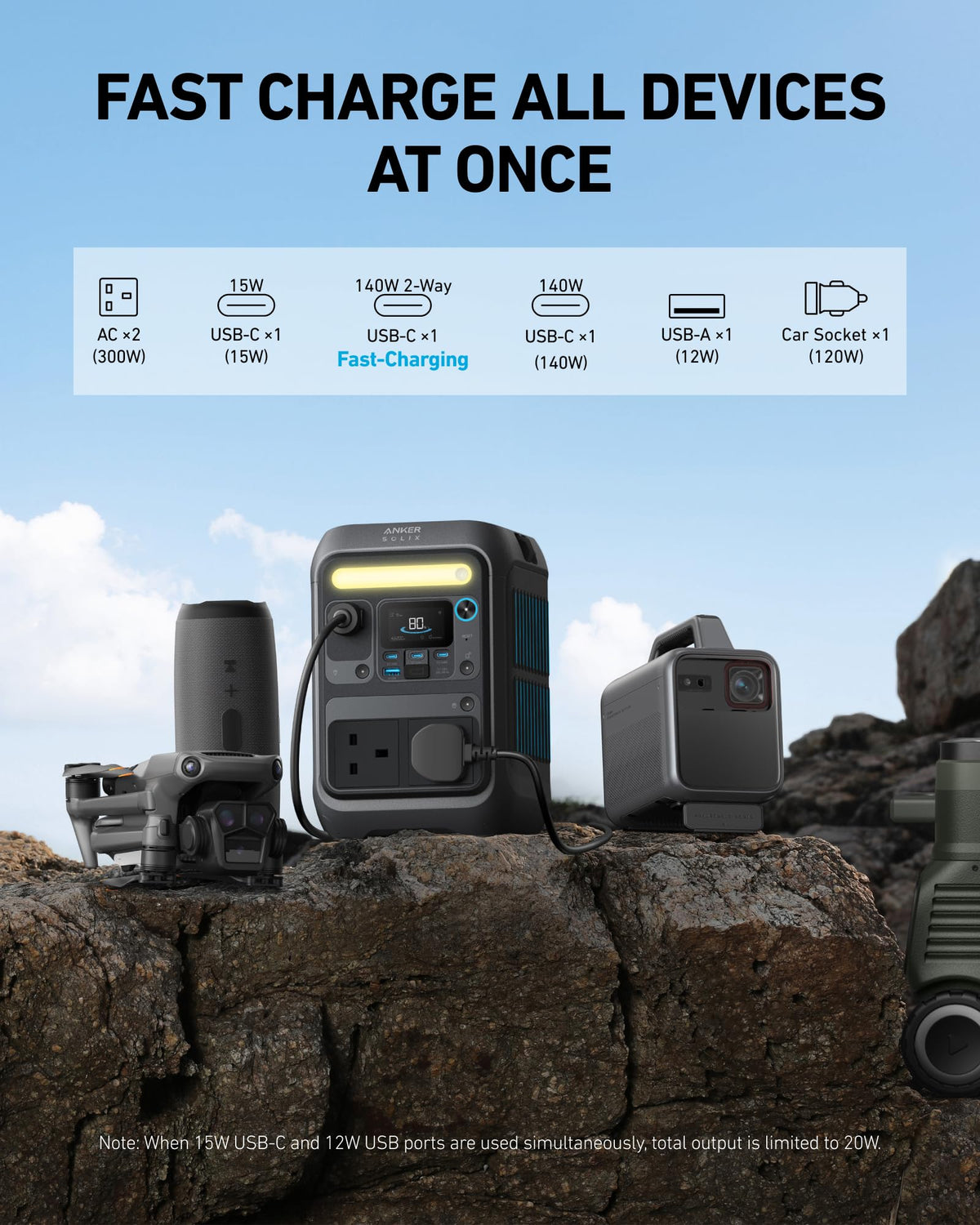 288WH 300W Portable Power Station - LiFePO4 Battery Solar Generator for Camping