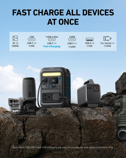 288WH 300W Portable Power Station - LiFePO4 Battery Solar Generator for Camping