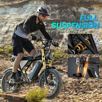 250W Fat Tyre Electric Bike for Adults, 48V 15.6Ah Removable Battery, Brushless Motor, Full Suspension & 7-Speed
