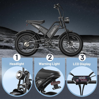Electric Mountain Bike with 20-Inch Fat Tyres, 48V 15Ah Battery, 1500W Peak Motor, Dual Suspension