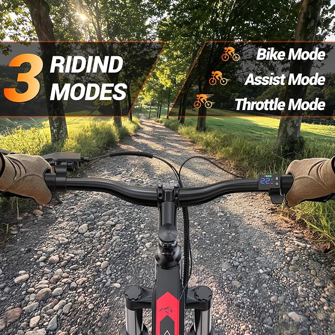 Electric Bike for Adults, 1000W Peak Electric Mountain Bike, 26 Inch Electric Bicycle with 48V Removable Battery, Up to 40 Miles Range, 7-Speed E-Bike with Front Suspension, 3 Riding Modes