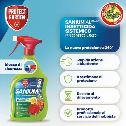 Insecticide Systémique Protect Garden Sanium Prêt à l’Emploi 800 ml – Protection contre Pucerons, Cochenilles et Mouche Blanche