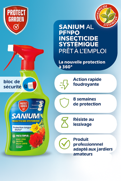 Insecticide Systémique Protect Garden Sanium Prêt à l’Emploi 800 ml – Protection contre Pucerons, Cochenilles et Mouche Blanche